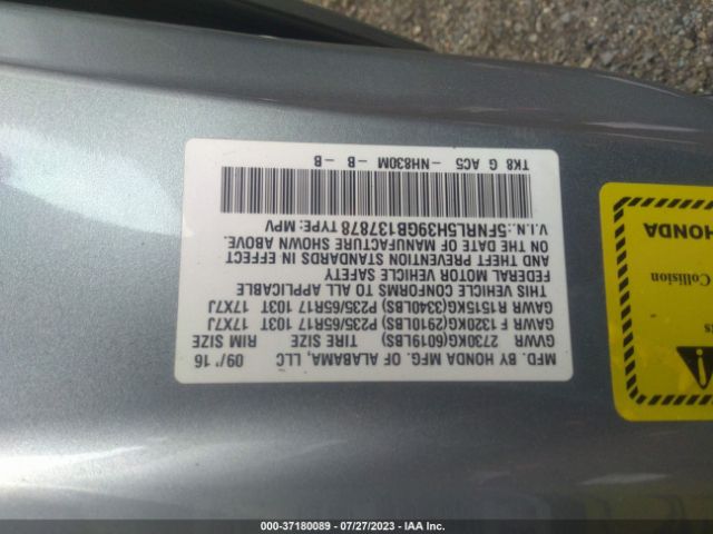 5FNRL5H39GB137878 Honda ODYSSEY SE