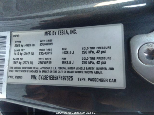 5YJ3E1EB5KF497825 Tesla Model 3 Long Range/performance