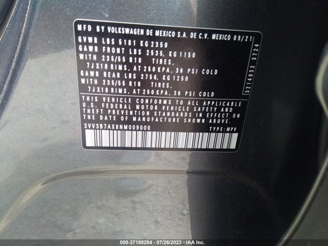 3VV3B7AX8NM009000 Volkswagen TIGUAN SE
