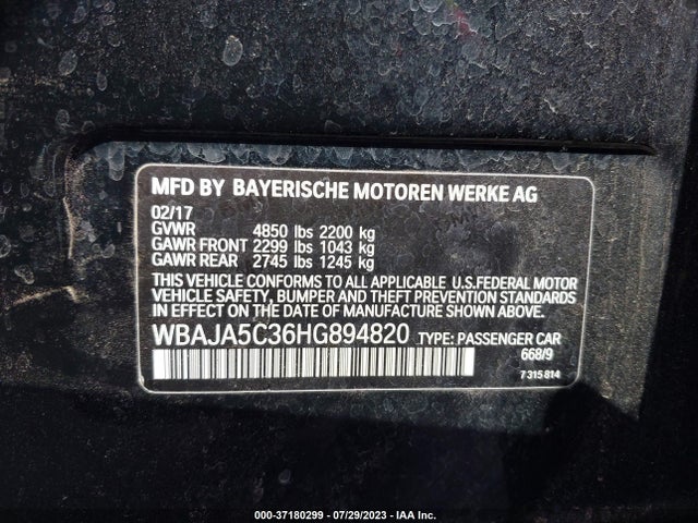 WBAJA5C36HG894820 BMW 5 Series 530i
