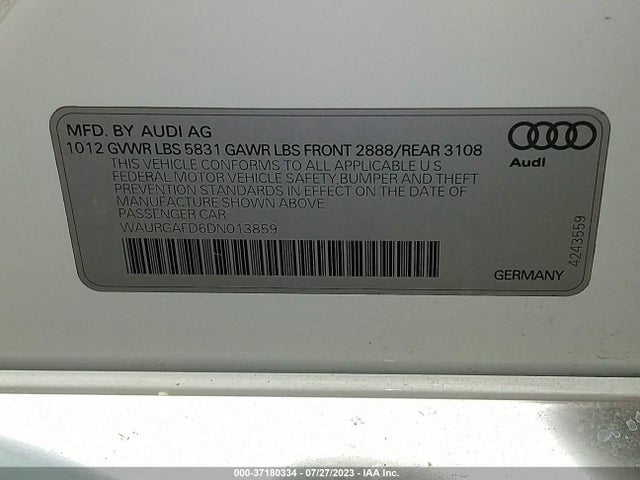 2013 AUDI A8 L 3.0L VIN: WAURGAFD6DN013859