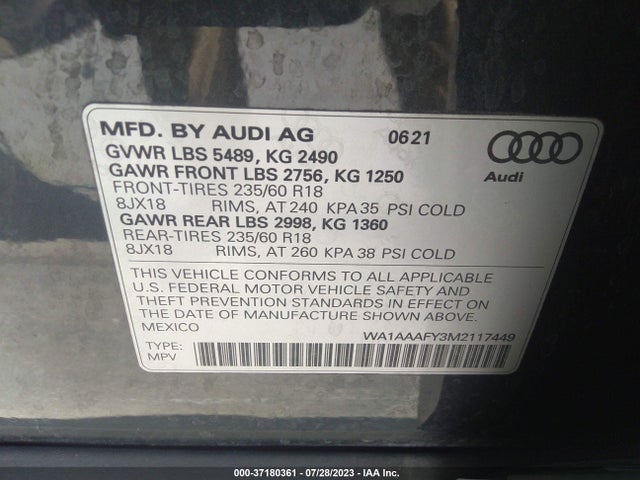 WA1AAAFY3M2117449 Audi Q5 PREMIUM