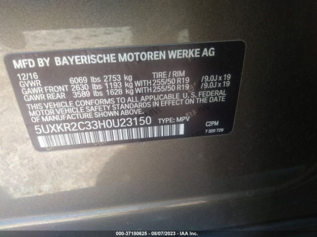 5UXKR2C33H0U23150 BMW X5 Sdrive35i
