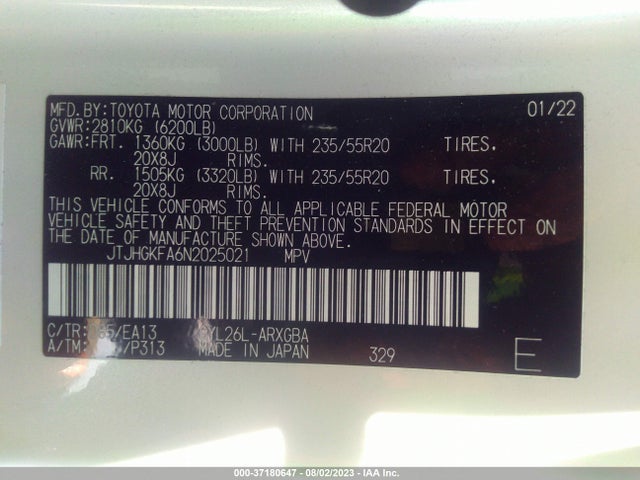 2022 Lexus RX, VIN: JTJHGKFA6N2025021
