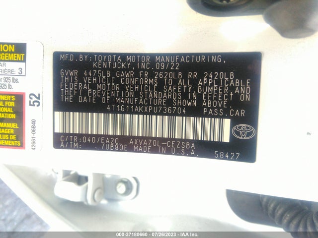 2023 TOYOTA CAMRY SE/SE NIGHTSHADE VIN: 4T1G11AKXPU736704