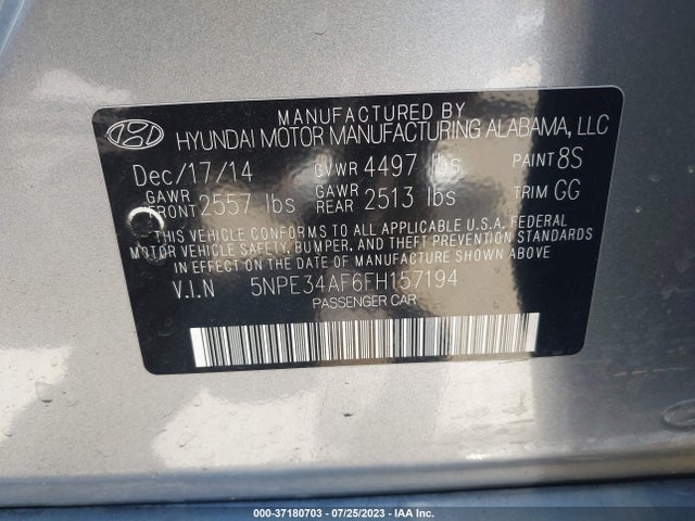 Hyundai Sonata 2.4l Limited 2015 5NPE34AF6FH157194 Image 15