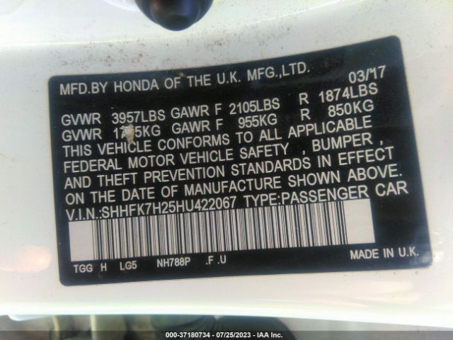 SHHFK7H25HU422067 Honda Civic Hatchback Lx
