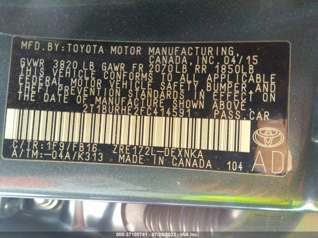 Toyota Corolla L/le/s/s Plus/le Plus 2015 2T1BURHE2FC414591 Image 16