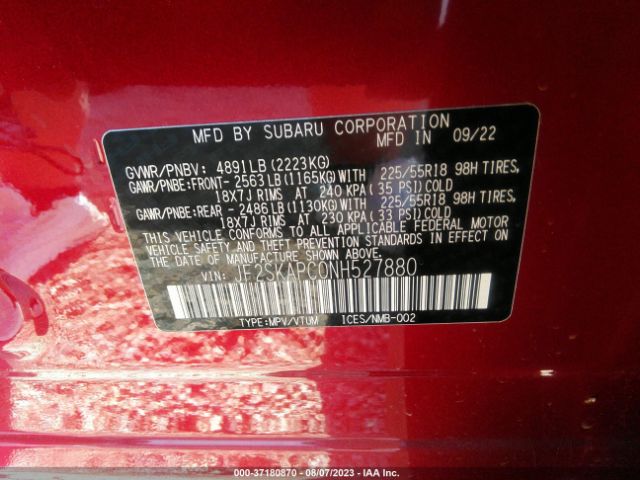 JF2SKAPC0NH527880 Subaru Forester Limited