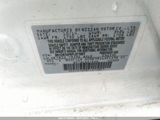 3N1CN7AP8FL871827 Nissan Versa Sl