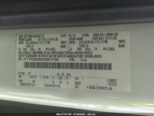1FTYR2DM2GKB17109 Ford TRANSIT CARGO VAN