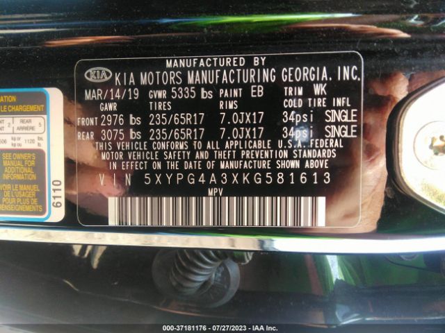 5XYPG4A3XKG581613 KIA SORENTO L