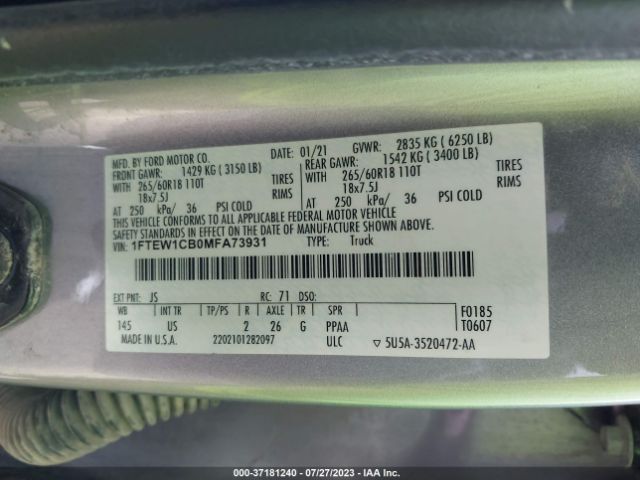 1FTEW1CB0MFA73931 Ford F-150 Xl/xlt