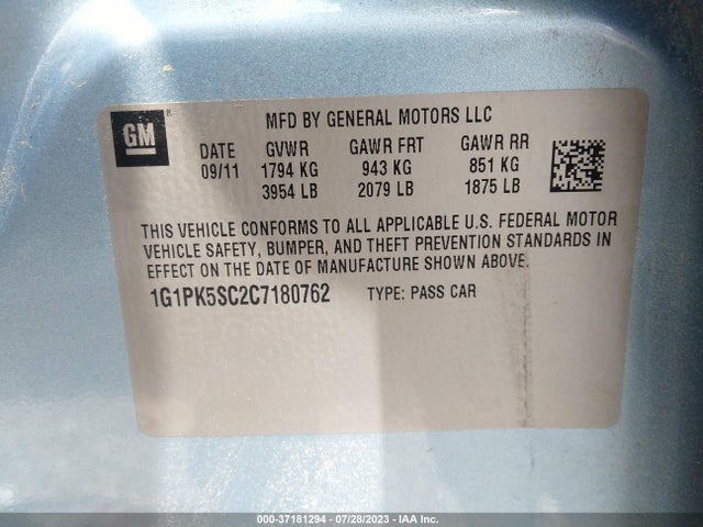 2012 CHEVROLET CRUZE ECO VIN: 1G1PK5SC2C7180762