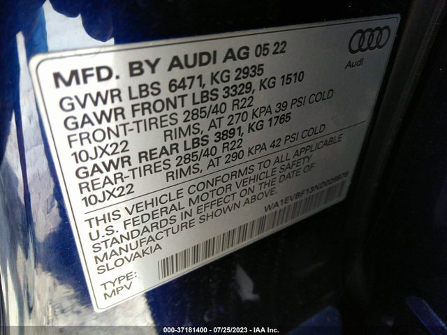 2022 Audi Q8, VIN: WA1EVBF13ND026976