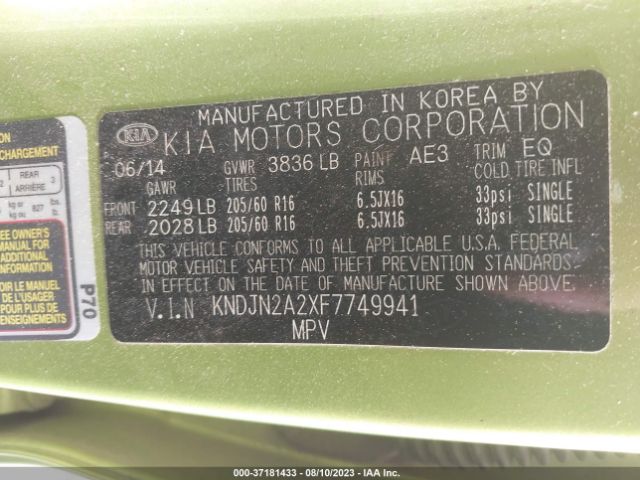 KNDJN2A2XF7749941 KIA Soul Base