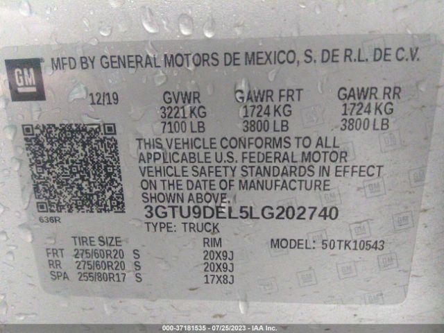 3GTU9DEL5LG202740 GMC Sierra 1500 Slt