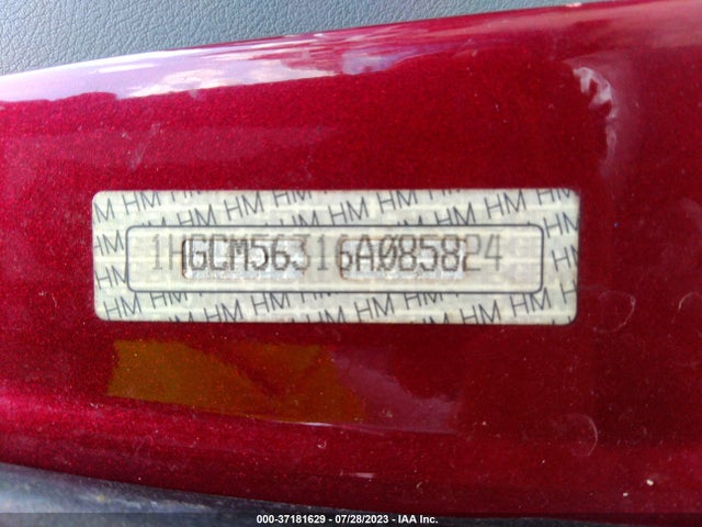 2006 HONDA ACCORD SDN LX SE VIN: 1HGCM56316A085824