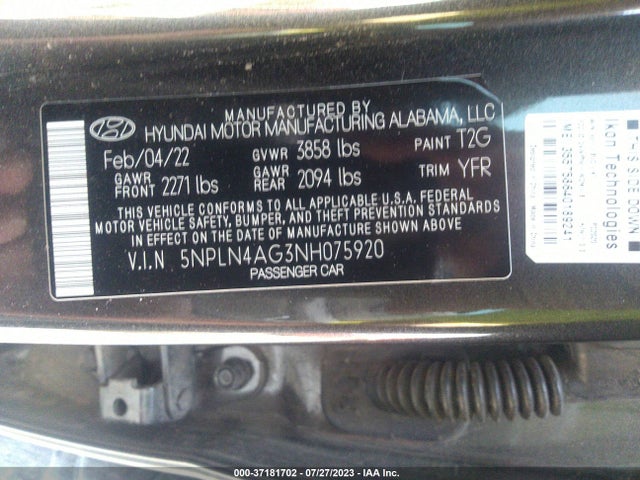 Hyundai ELANTRA SEL 2022 5NPLN4AG3NH075920 Image 9
