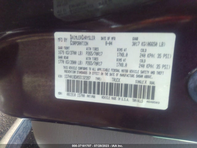 2005 DODGE RAM 1500 SLT VIN: 1D7HA18D05S132397