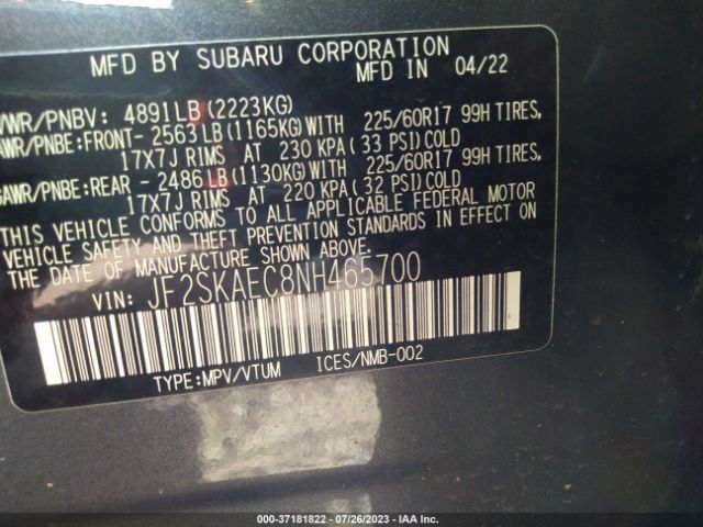 JF2SKAEC8NH465700 Subaru Forester Premium