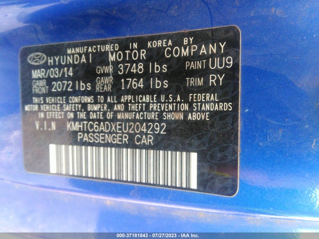 Hyundai VELOSTER 2014 KMHTC6ADXEU204292 Image 8