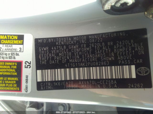 4T1G11AK2PU082863 Toyota Camry Se/se Nightshade
