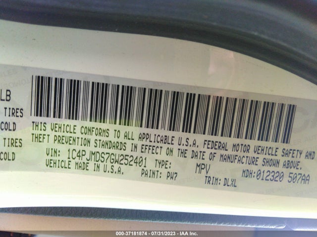 1C4PJMDS7GW252401 Jeep Cherokee Limited