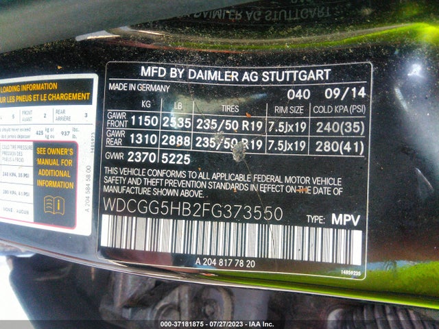 2015 MERCEDES-BENZ GLK-CLASS GLK 350 VIN: WDCGG5HB2FG373550