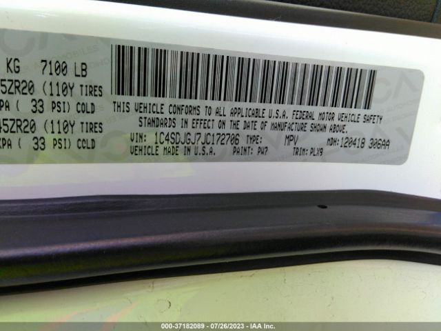 1C4SDJGJ7JC172706 Dodge Durango Srt