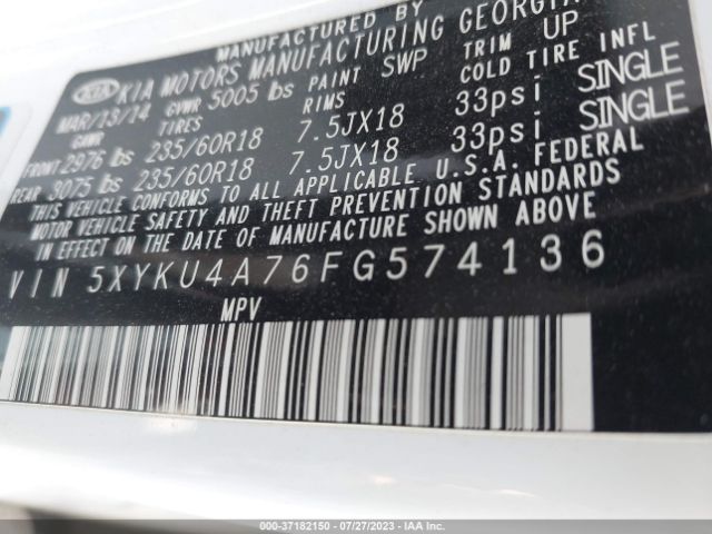 5XYKU4A76FG574136 KIA SORENTO EX