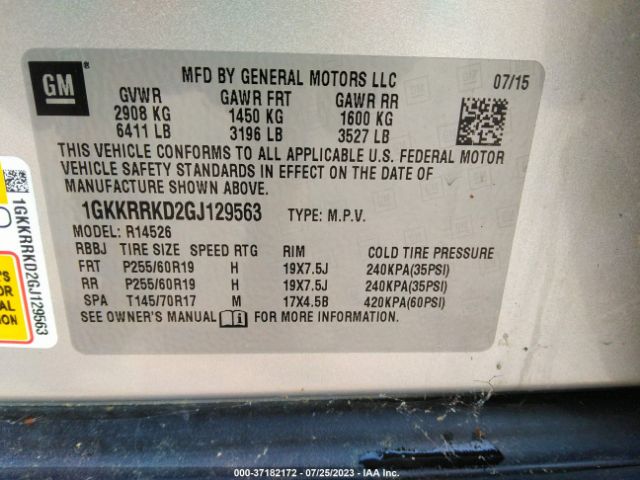 1GKKRRKD2GJ129563 GMC ACADIA SLT