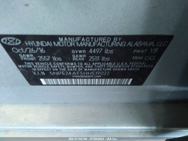 Hyundai Sonata 2.4l 2017 5NPE24AF5HH519022 Image 10