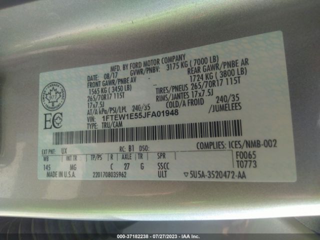 1FTEW1E55JFA01948 Ford F-150 Xl/xlt/lariat