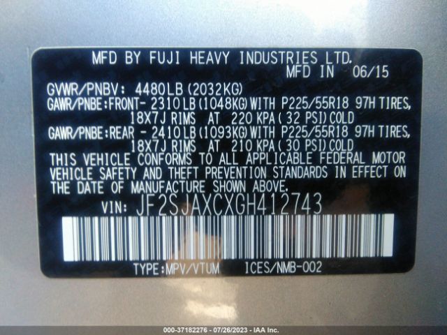 JF2SJAXCXGH412743 Subaru Forester 2.5i Touring