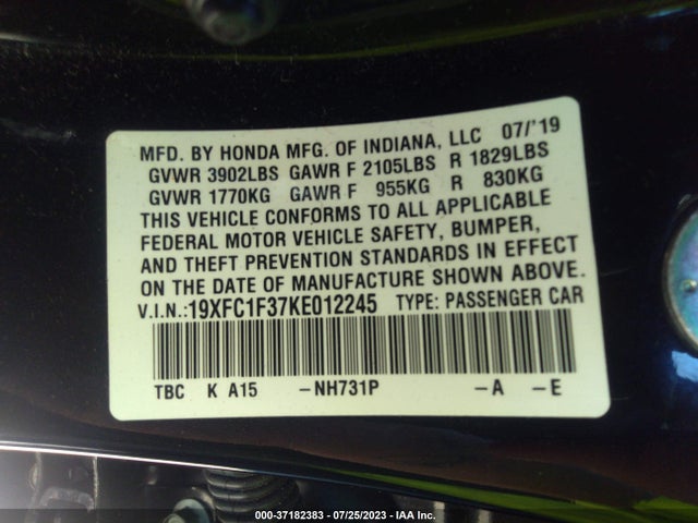 Honda Civic Sedan Ex 2019 19XFC1F37KE012245 Image 9