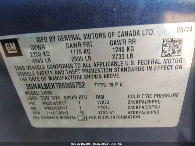 Chevrolet EQUINOX LT 2014 2GNALBEK7E6365752 Image 9
