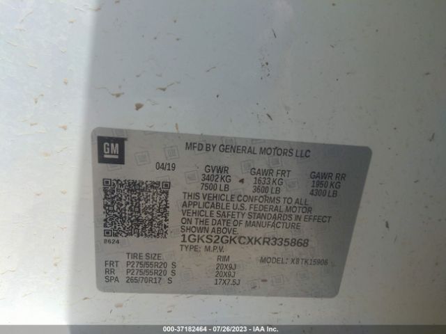 1GKS2GKCXKR335868 GMC Yukon Xl Slt