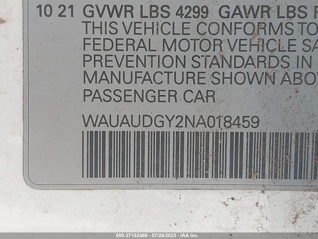 WAUAUDGY2NA018459 Audi A3 Sedan Premium
