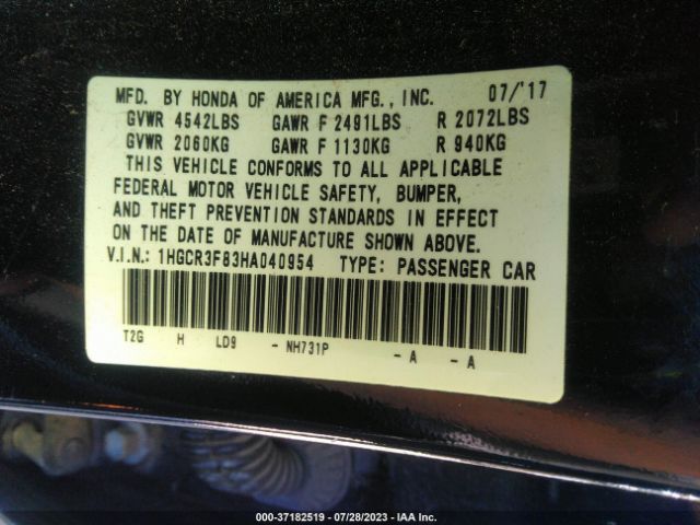 1HGCR3F83HA040954 Honda Accord Sedan Ex-l V6