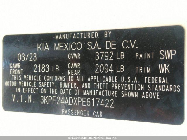 3KPF24ADXPE617422 KIA Forte Lxs
