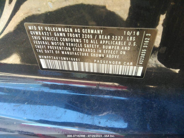 2016 Volkswagen Golf, VIN: WVWPP7AU1GW916861