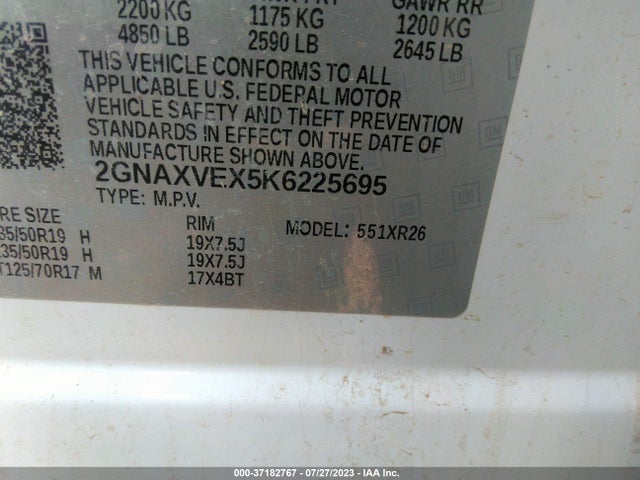 Chevrolet EQUINOX LT 2019 2GNAXVEX5K6225695 Image 9