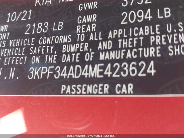 3KPF34AD4ME423624 KIA Forte Gt-line