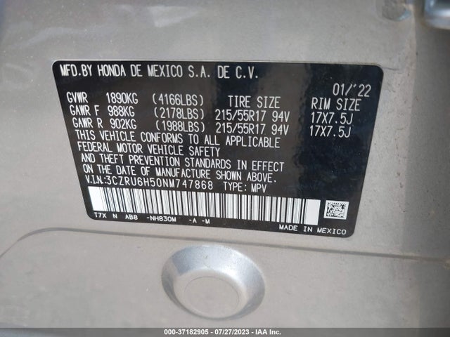 Honda HR-V EX 2022 3CZRU6H50NM747868 Image 9