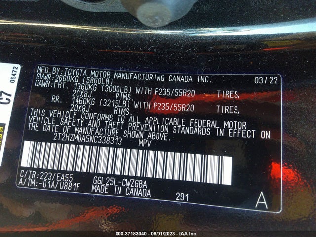 2T2HZMDA5NC338313 Lexus Rx Rx 350
