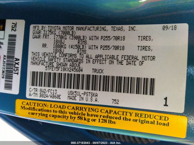 2019 TOYOTA TUNDRA 5TFEY5F18KX245604 Photo 8