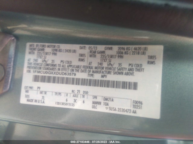 2013 FORD ESCAPE SE VIN: 1FMCU0GXXDUD63579