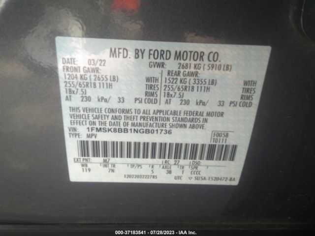 1FMSK8BB1NGB01736 Ford Explorer Base