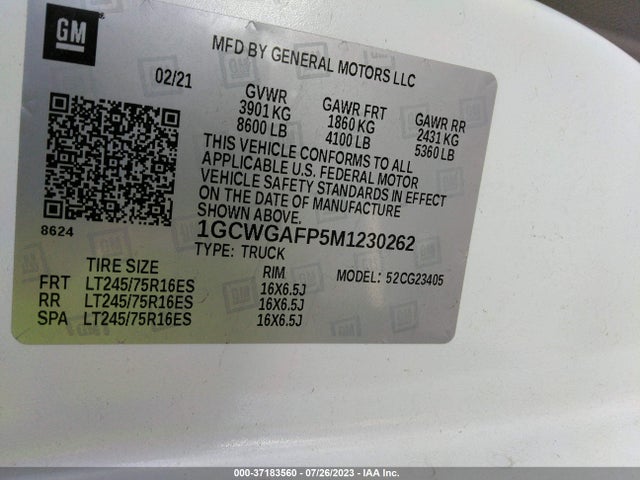 Chevrolet EXPRESS CARGO VAN 2021 1GCWGAFP5M1230262 Image 9